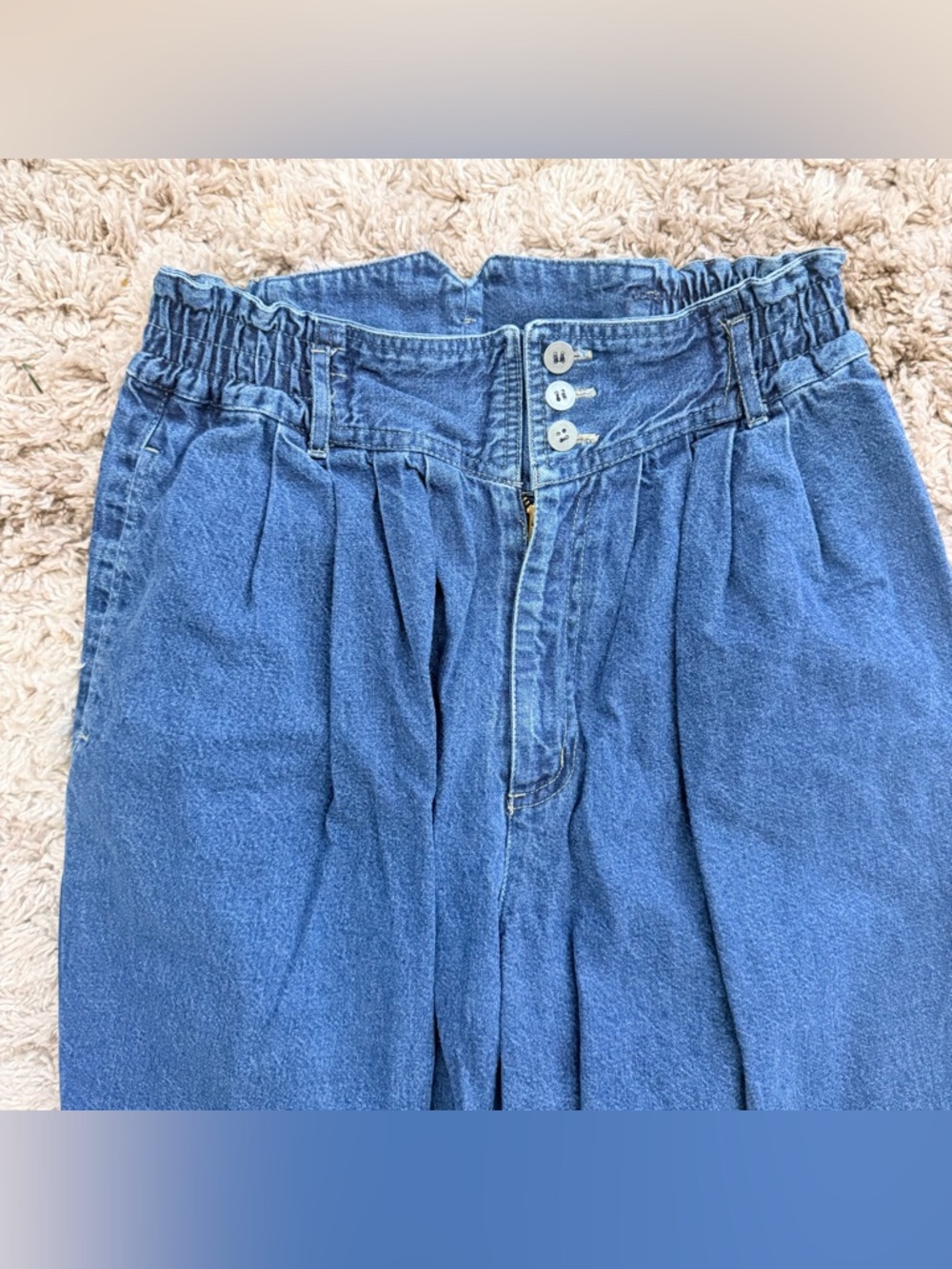 VTG Essentials Sport High Waist Paper Bag Tapered Denim Blue Wash Jeans Sz 10
